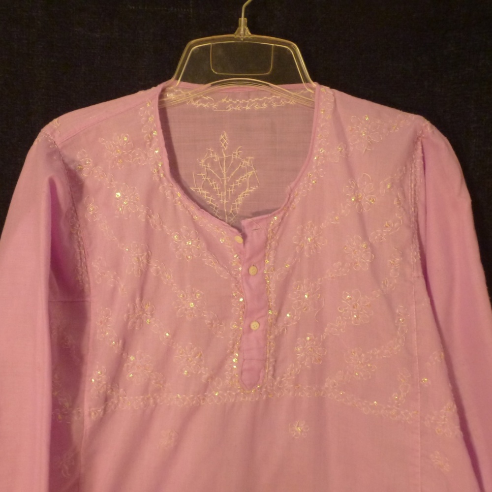 Handmade Pink Sequin Embroidered Tunic Top